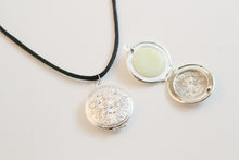 Solid Perfume Locket Necklace & Jar of Perfume (Silver Circular Locket on Black Leather Cord)