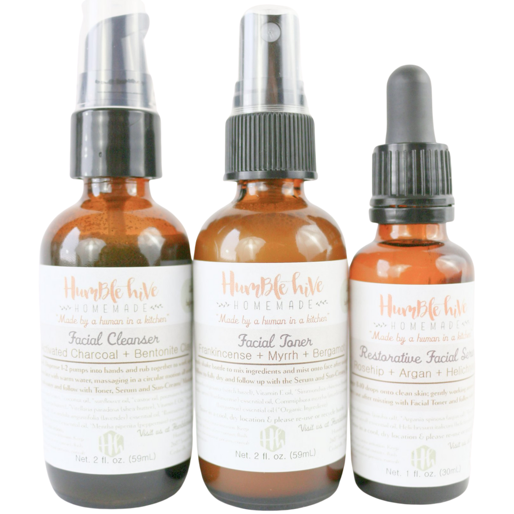 Daily 3-Step Skin Care Kit- Cleanser (2 oz.) + Toner (2 oz.) + Serum (1 oz.)
