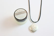 Solid Perfume Locket Necklace & Jar of Perfume (Silver Circular Locket on Black Leather Cord)