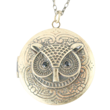 Solid Perfume Locket Necklace (Small Circular Owl on 18-inch Chain)