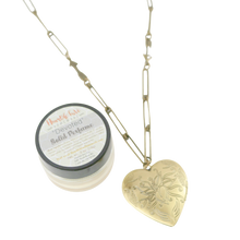 Solid Perfume Locket Necklace & Jar of Perfume (Large Bronze Heart on 24-inch Arrow Necklace)