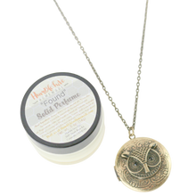 Solid Perfume Locket Necklace & Jar of Perfume (Small Circular Owl on 18-inch Chain)