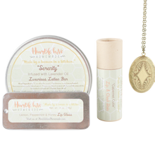 Mother's Day Gift Set- Antique Bronze Solid Perfume Locket Necklace, Lotion Bar, Lip & Cheek Stain, and Lip Gloss