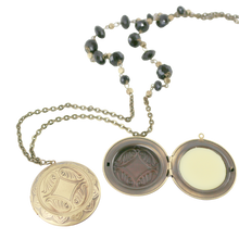 Solid Perfume Locket Necklace & Jar of Perfume (Large Bronze Circle on 36-inch Black Beaded Necklace)
