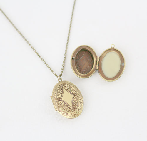 Solid Perfume Locket Necklace (Small Bronze Oval on 18-inch Chain)