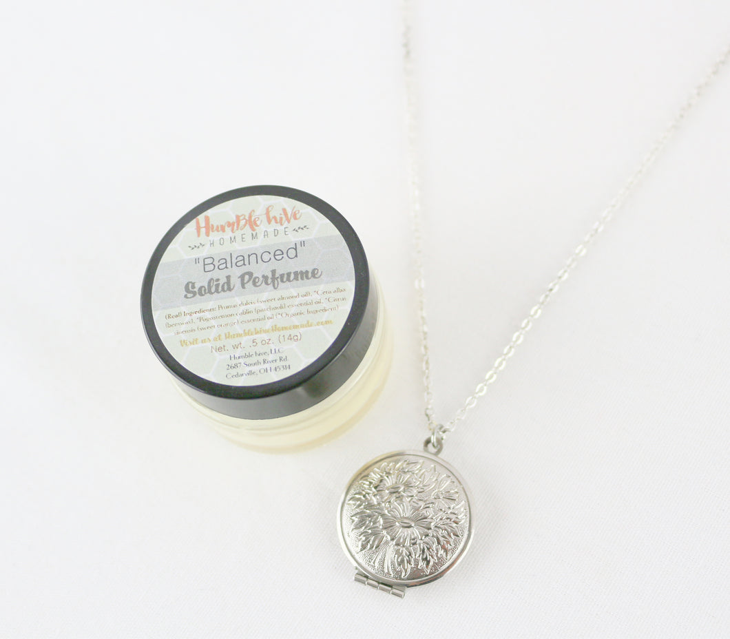 Solid Perfume Locket Necklace & Jar of Perfume (Silver Circular Locket on Silver Chain)