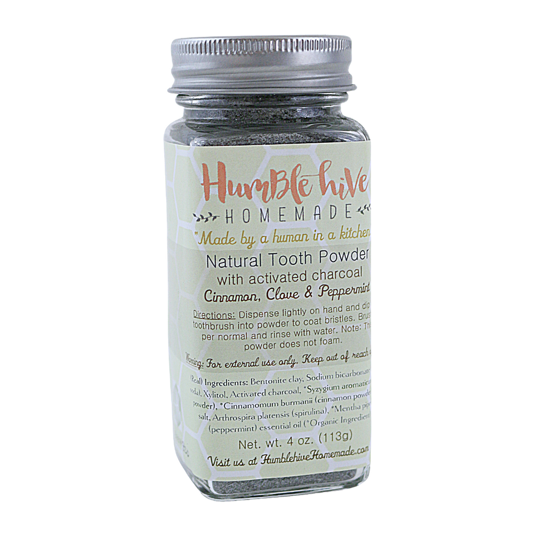 Natural Tooth Powder with Activated Charcoal (4 oz.)- Cinnamon, Clove & Peppermint